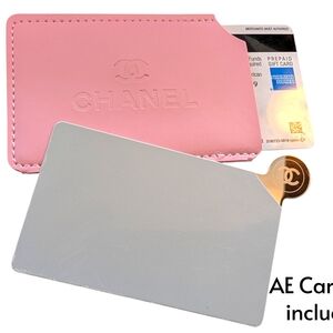 CHANEL Pink Card Holder with Gold Mirror